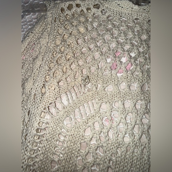 Oh MG! Gently Used Cream Crochet Open-Front Sweater Vest Boho Hippie SZ:M - Picture 7 of 8
